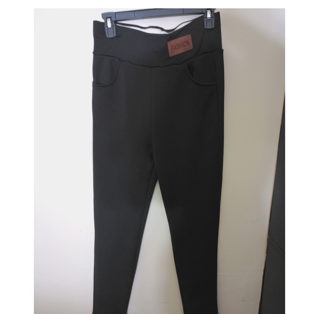Fashion Fleece Lined Leggings Womens XL Black Thermal High Waist Pocketed Cozy